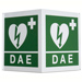 CARTELLO SEGNALETICO BIFACCIALE PRESENZA DEFIBRILLATORE DAE in alluminio - 30x36cm - preforato